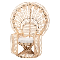 bali & pari Nafisa Natural Rattan Peacock Chair - Handwoven Wicker Accent Chair with Fan Backrest and Removable Cushion, Boho Coastal Accent Seating for Living Room or Events